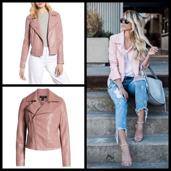 💕HALOGEN💕 Dusty Rose Faux Leather Moto Jacket S - Picture 1 of 7